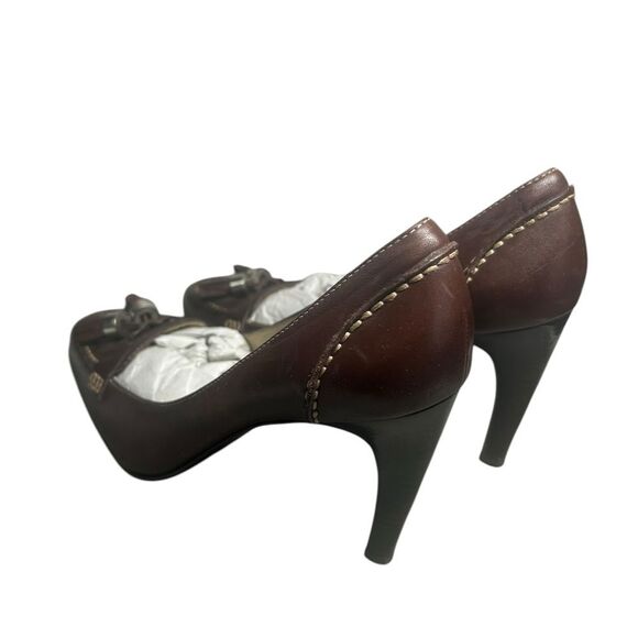 Ellen Tracy Womens Brown Leather Tassel Contrast Stitch Almond Toe Heels Size 8 - Picture 4 of 11